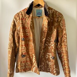 Palmer Jones Silk Brocade Blazer Brown Gold Ornate Pattern Size 6